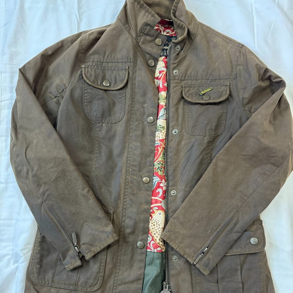 Barbour waxed Jacket US6 UK10 utility jacket - William Morris lining